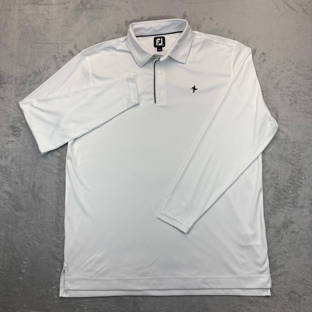FootJoy Mens Long Sleeve Golf Polo Shirt White Performance XL